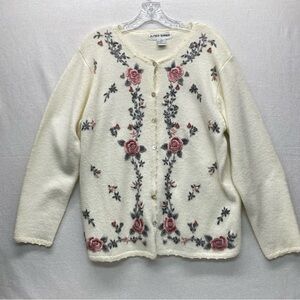 Alfred Dunner Floral Embroidered Medium Cardigan Cottagecore Coquette Grandmacor
